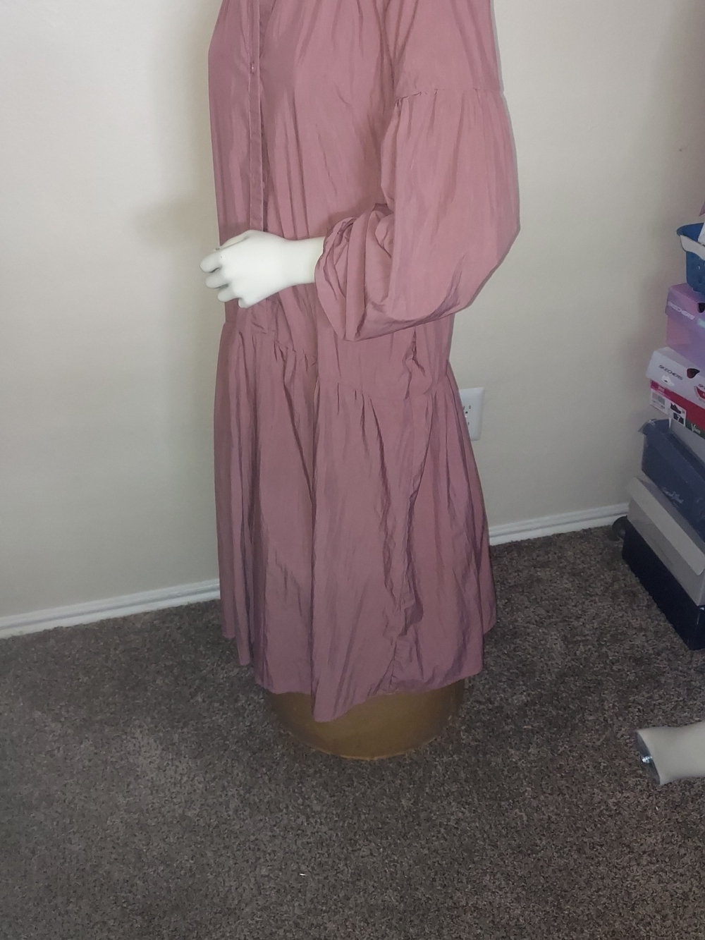 Anthropologie Dusty Rose Button-Front Midi Dress - Picture 5 of 10